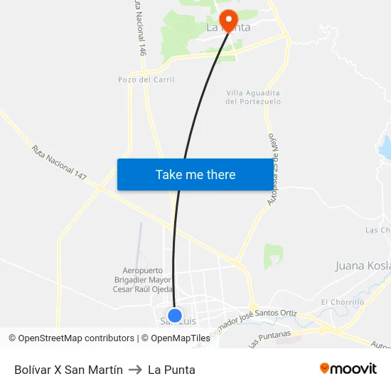Bolívar X San Martín to La Punta map