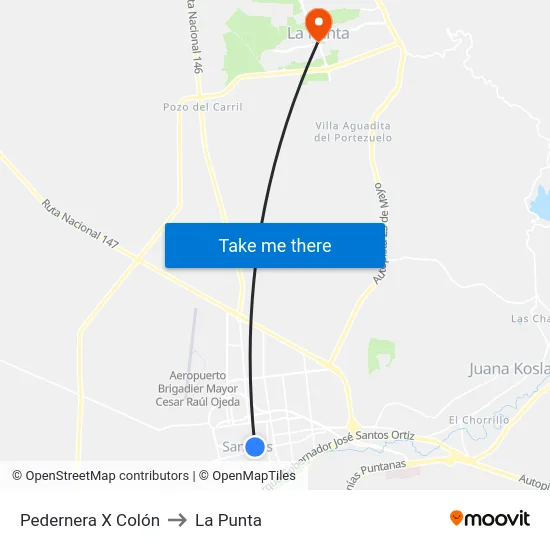 Pedernera X Colón to La Punta map