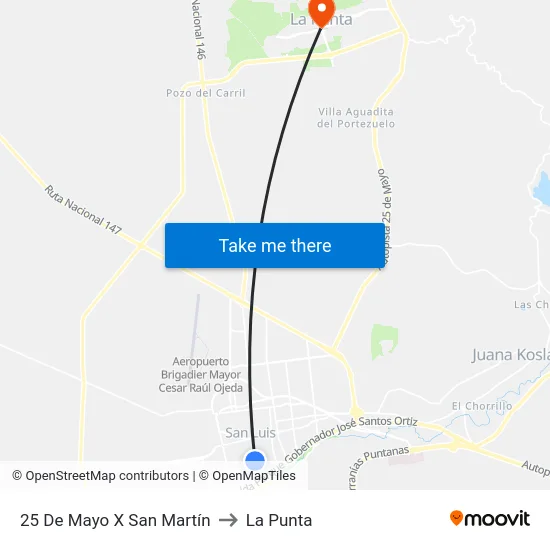 25 De Mayo X San Martín to La Punta map