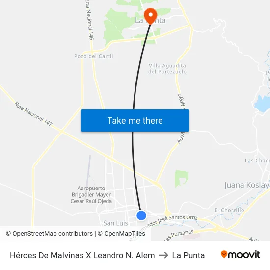 Héroes De Malvinas X Leandro N. Alem to La Punta map