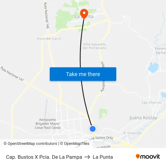 Cap. Bustos X Pcia. De La Pampa to La Punta map