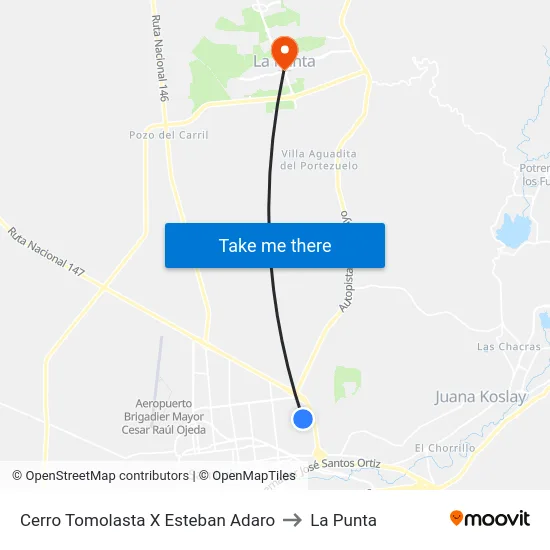 Cerro Tomolasta X Esteban Adaro to La Punta map