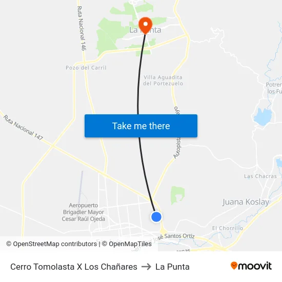 Cerro Tomolasta X Los Chañares to La Punta map