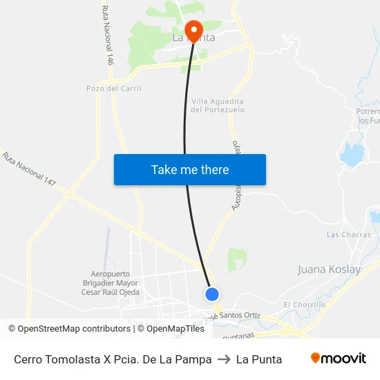 Cerro Tomolasta X Pcia. De La Pampa to La Punta map