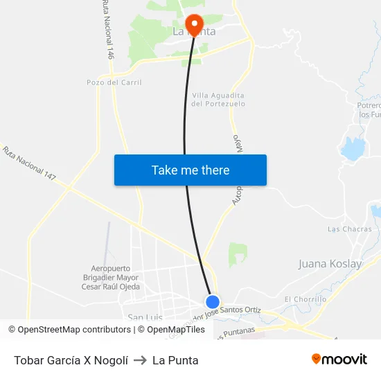 Tobar García X Nogolí to La Punta map