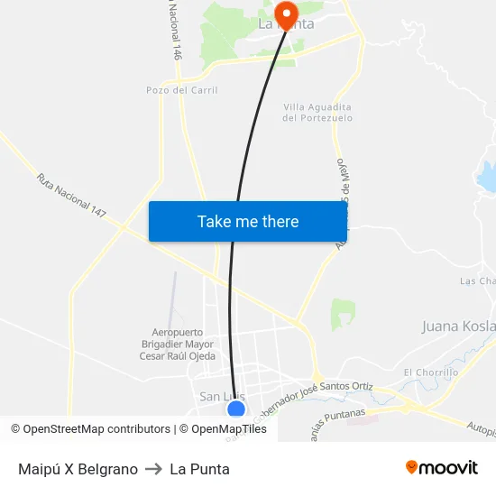 Maipú X Belgrano to La Punta map