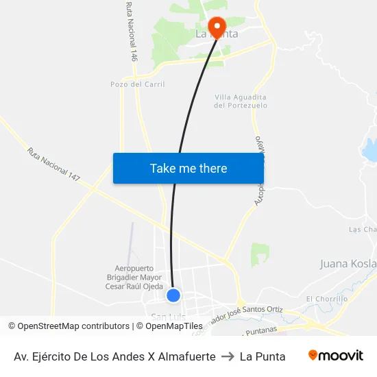 Av. Ejército De Los Andes X Almafuerte to La Punta map