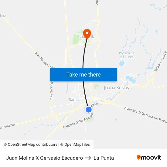 Juan Molina X Gervasio Escudero to La Punta map