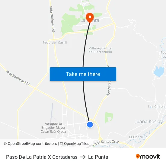 Paso De La Patria X Cortaderas to La Punta map
