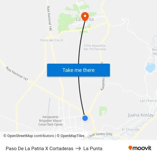 Paso De La Patria X Cortaderas to La Punta map