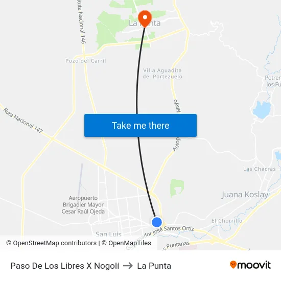 Paso De Los Libres X Nogolí to La Punta map