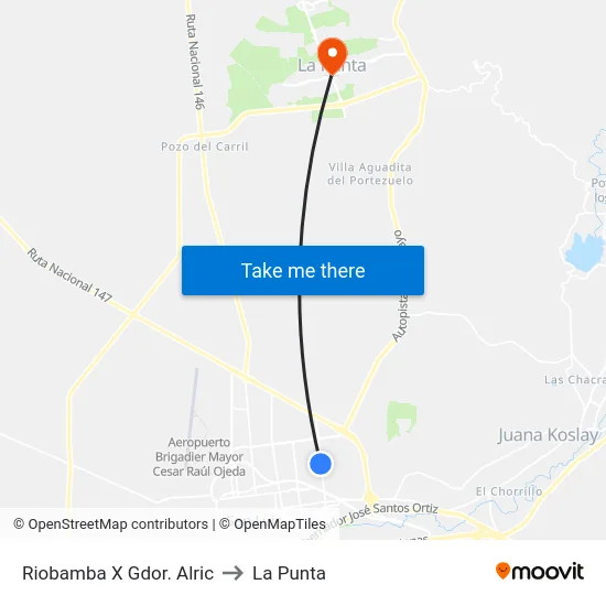 Riobamba X Gdor. Alric to La Punta map