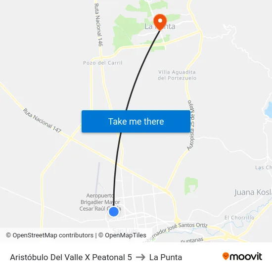 Aristóbulo Del Valle X Peatonal 5 to La Punta map