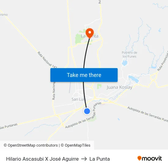 Hilario Ascasubi X José Aguirre to La Punta map