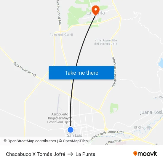 Chacabuco X Tomás Jofré to La Punta map