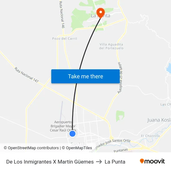 De Los Inmigrantes X Martín Güemes to La Punta map