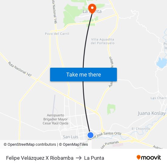 Felipe Velázquez X Riobamba to La Punta map