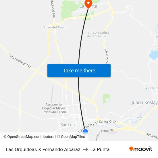 Las Orquídeas X Fernando Alcaraz to La Punta map