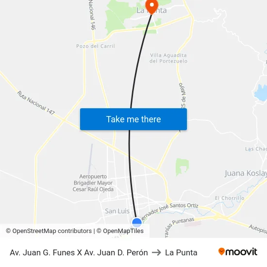 Av. Juan G. Funes X Av. Juan D. Perón to La Punta map