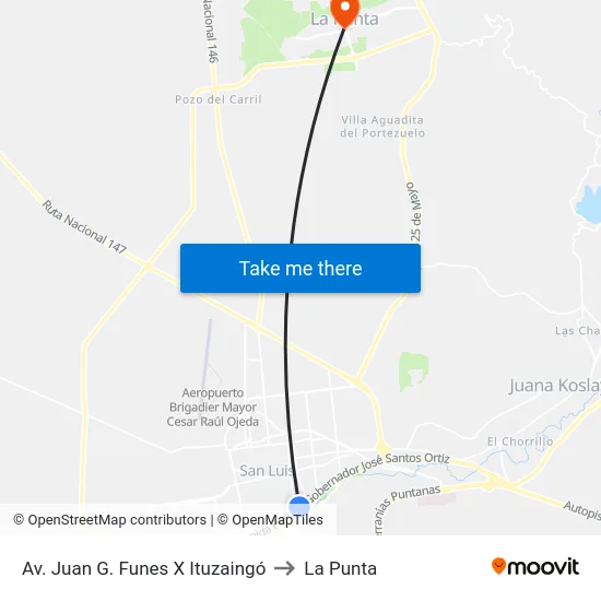 Av. Juan G. Funes X Ituzaingó to La Punta map