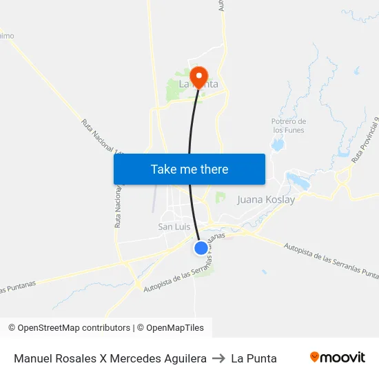 Manuel Rosales X Mercedes Aguilera to La Punta map