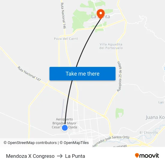 Mendoza X Congreso to La Punta map