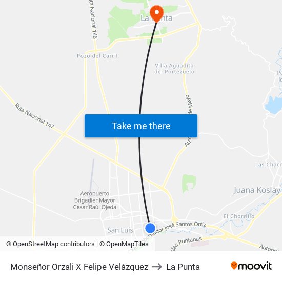 Monseñor Orzali X Felipe Velázquez to La Punta map