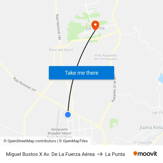 Miguel Bustos X Av. Fuerza Aérea to La Punta map