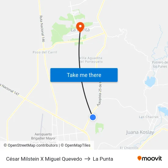 César Milstein X Miguel Quevedo to La Punta map