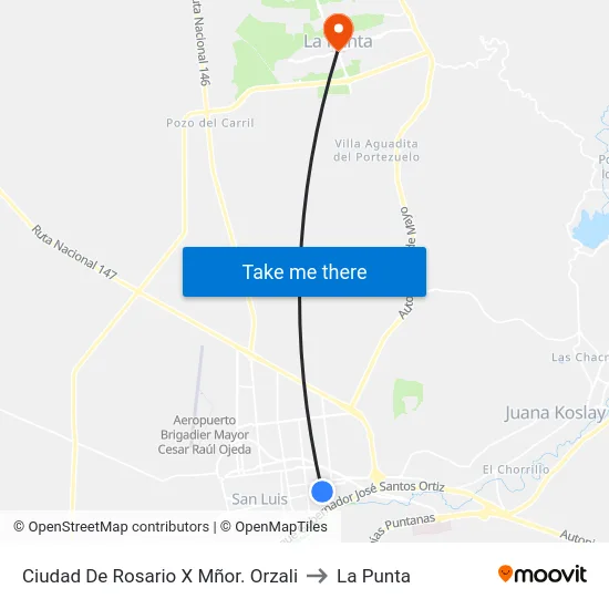 Ciudad De Rosario X Mñor. Orzali to La Punta map