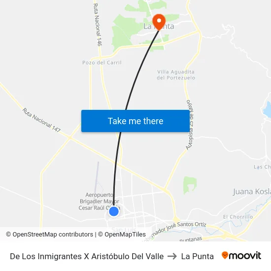 De Los Inmigrantes X Aristóbulo Del Valle to La Punta map