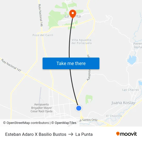 Esteban Adaro X Basilio Bustos to La Punta map