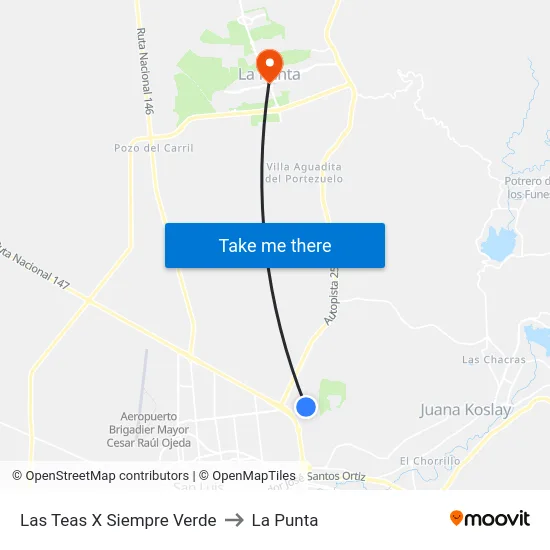 Las Teas X Siempre Verde to La Punta map