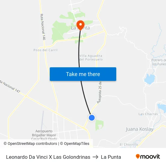 Leonardo Da Vinci X Las Golondrinas to La Punta map