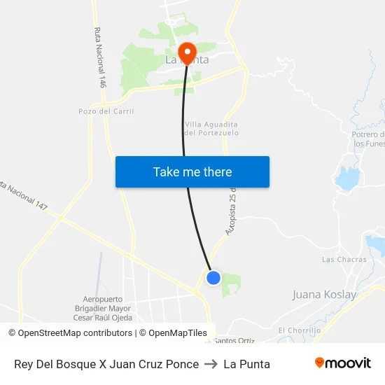Rey Del Bosque X Juan Cruz Ponce to La Punta map