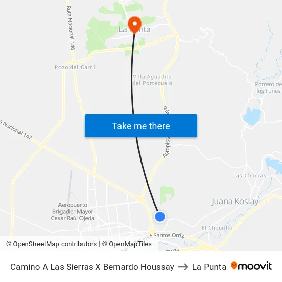 Camino A Las Sierras X Bernardo Houssay to La Punta map