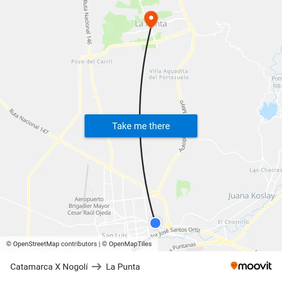 Catamarca X Nogolí to La Punta map