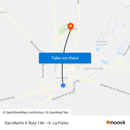 San Martín X Ruta 146 to La Punta map