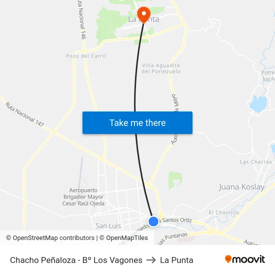 Chacho Peñaloza - Bº Los Vagones to La Punta map