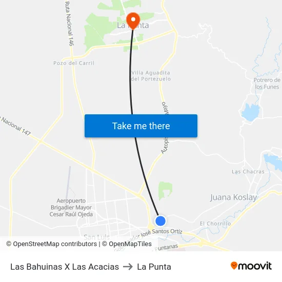 Las Bahuinas X Las Acacias to La Punta map