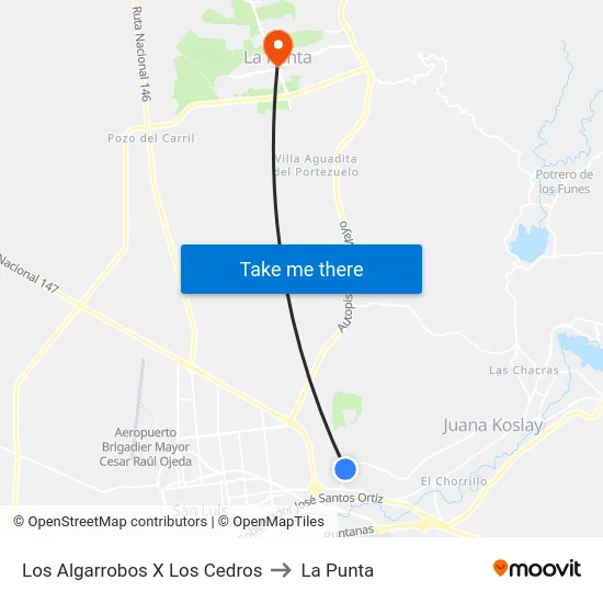Los Algarrobos X Los Cedros to La Punta map