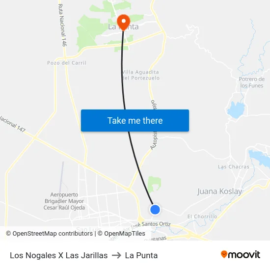 Los Nogales X Las Jarillas to La Punta map
