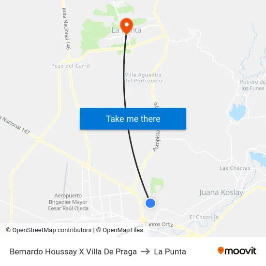Bernardo Houssay X Villa De Praga to La Punta map