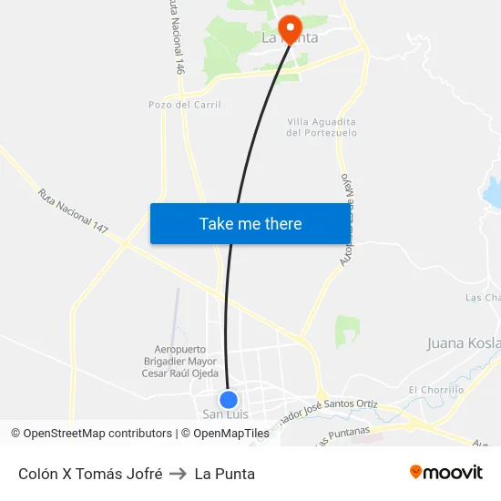 Colón X Tomás Jofré to La Punta map