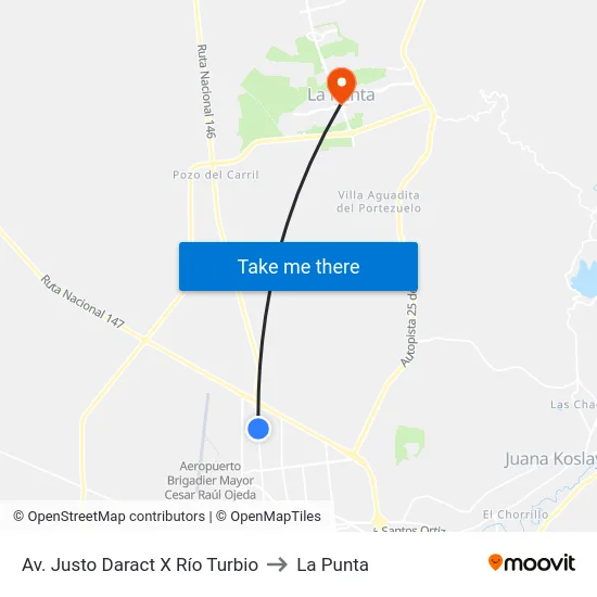 Av. Justo Daract X Río Turbio to La Punta map