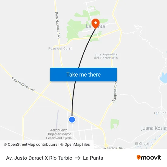 Av. Justo Daract X Río Turbio to La Punta map