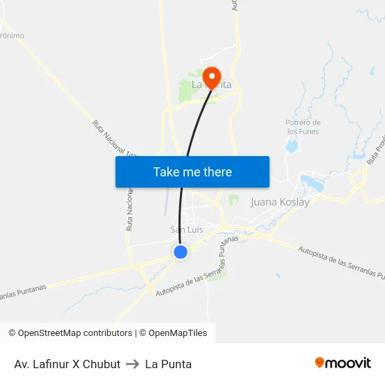 Av. Lafinur X Chubut to La Punta map