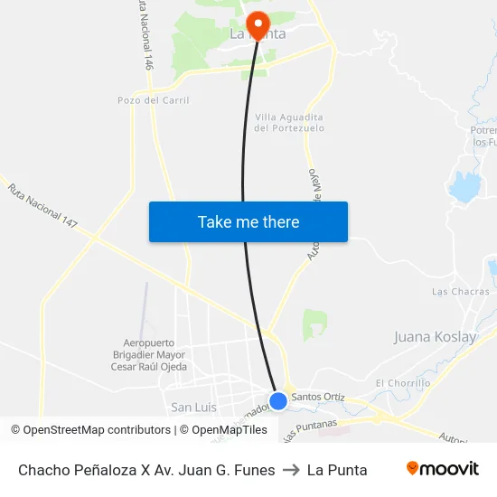 Chacho Peñaloza X Av. Juan G. Funes to La Punta map