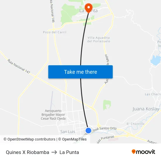 Quines X Riobamba to La Punta map