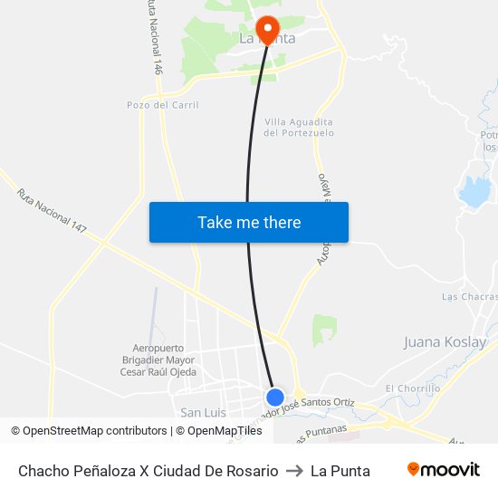 Chacho Peñaloza X Ciudad De Rosario to La Punta map